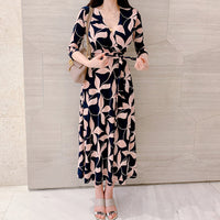 Robe de Grossesse Col V Fleur Rose