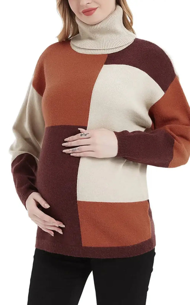 Pull Grossesse à Col Roulé Tricolore – Mameline