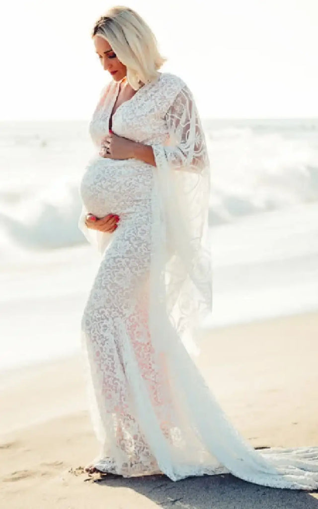 Robe Longue Robe Dentelle Femme Enceinte Robe Blanche Robe