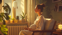 Femme enceinte bien habillée assise à un bureau, illustrant comment s’habiller au travail enceinte dans un environnement professionnel.