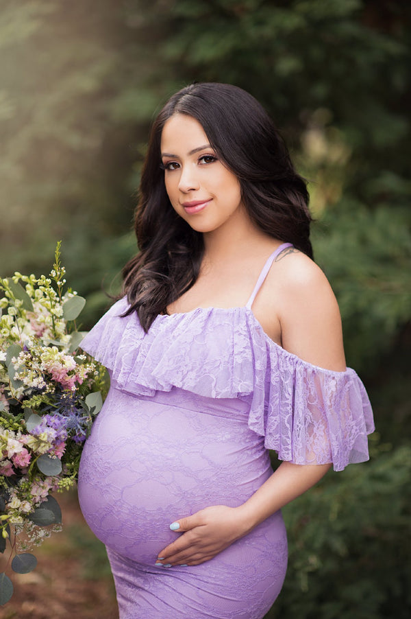 Robe Grossesse Shooting Violette en Dentelle