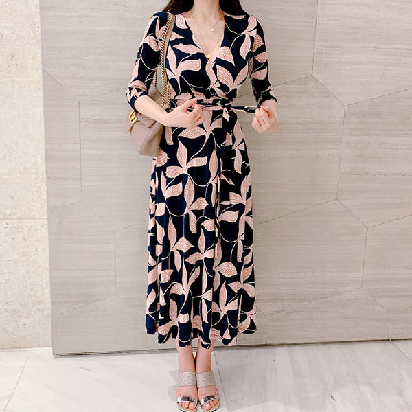 Robe de Grossesse Col V Fleur Rose