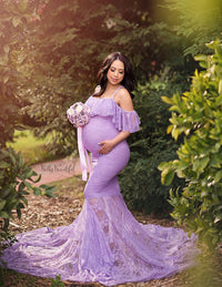 Robe Grossesse Shooting Violette en Dentelle