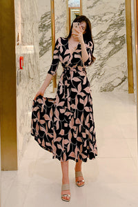 Robe de Grossesse Col V Fleur Rose