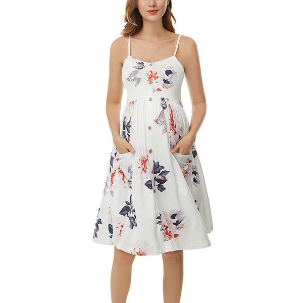 Robe de Grossesse à Bretelle Imprimé Tournesol