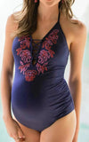 Maillot de Bain 1 Piece Grossesse Fleur Bleue