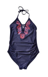 Maillot de Bain 1 Piece Grossesse Fleur Bleue