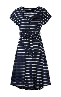 Robe Allaitement Rayé Bleue Avec Ceinture