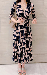 Robe de Grossesse Col V Fleur Rose