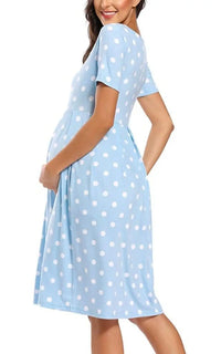 Robe de Grossesse Manches Courtes à Pois
