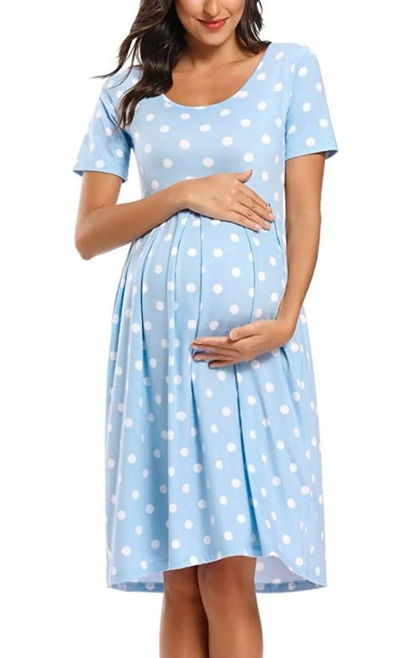 Robe de Grossesse Manches Courtes à Pois