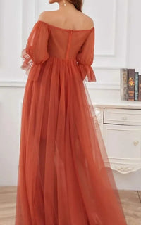 Robe Grossesse Cérémonie Rouge en Tulle