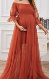 Robe Grossesse Cérémonie Rouge en Tulle