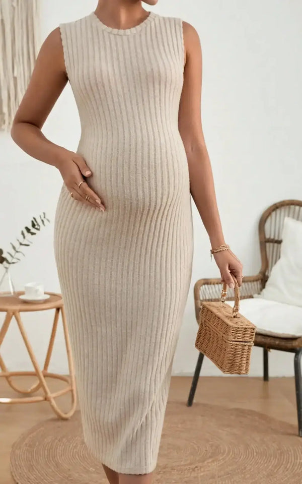 Robe Grossesse Habillée Sans Manche Beige