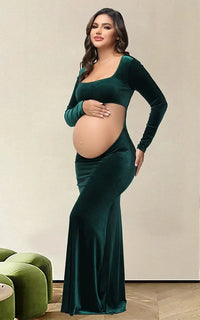 Robe Shooting Grossesse Verte en Velours