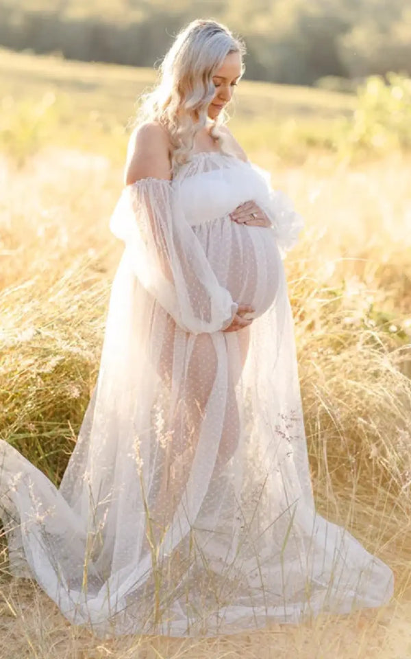 Robe Tulle Shooting Grossesse Pois Blanc