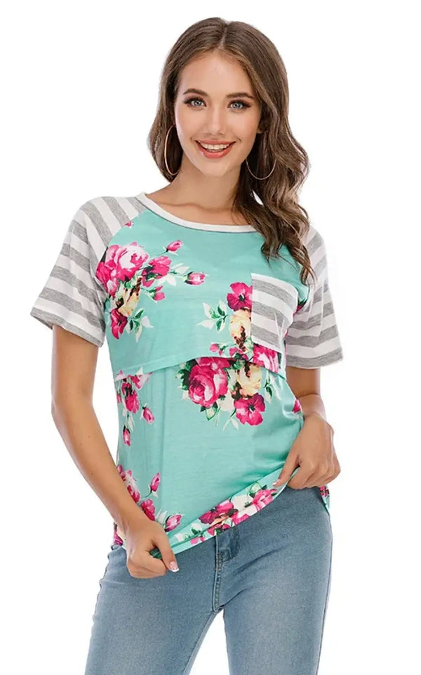 T Shirt Allaitement Floral Rayé